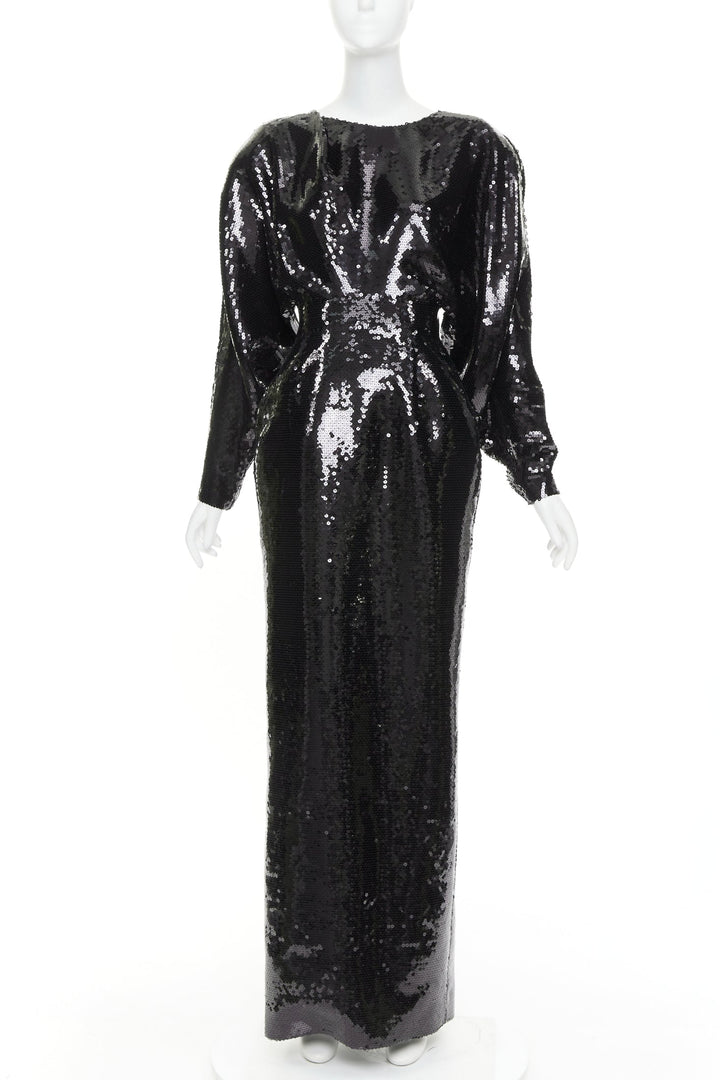 rare ALEXANDRE VAUTHIER COUTURE AW2022 Runway black sequin batwing gown dress
