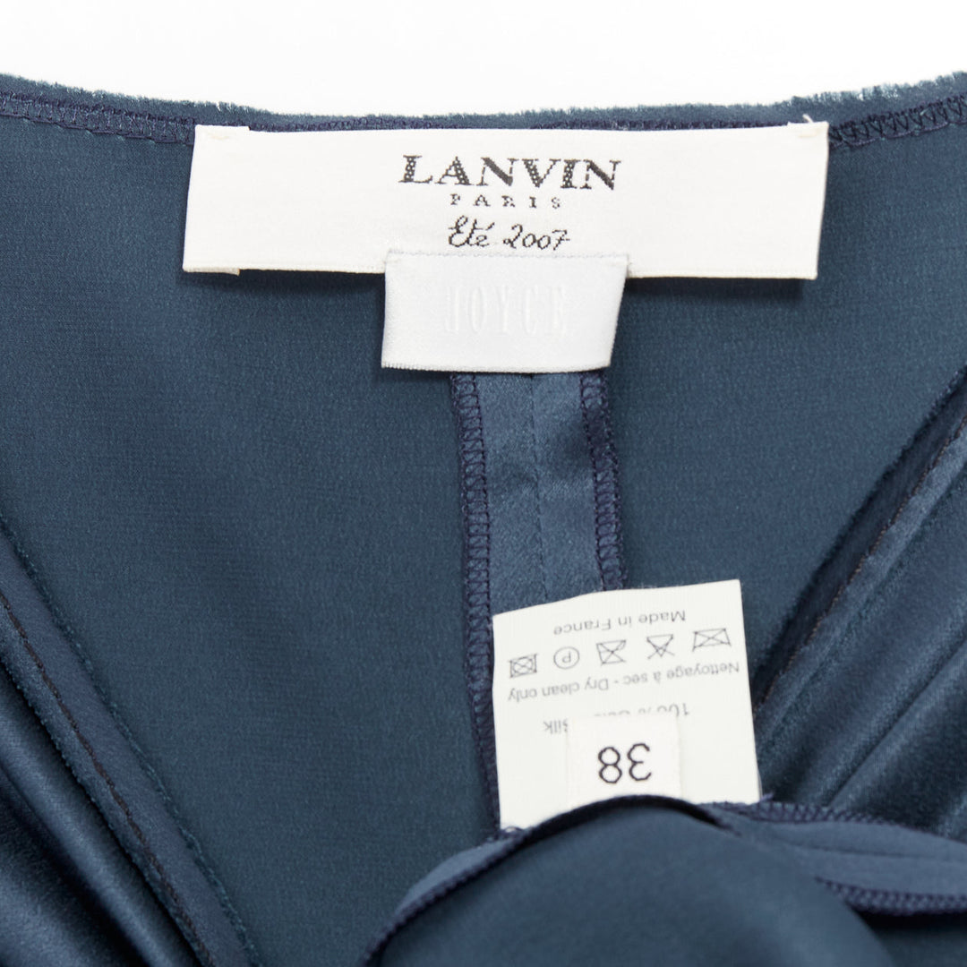 LANVIN 2007  Alber Elbaz  midnight blue silk gathered ruched draped dress FR38 M