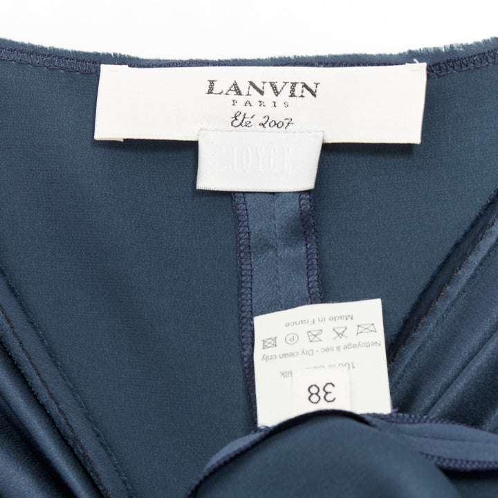 LANVIN 2007  Alber Elbaz  midnight blue silk gathered ruched draped dress FR38 M
