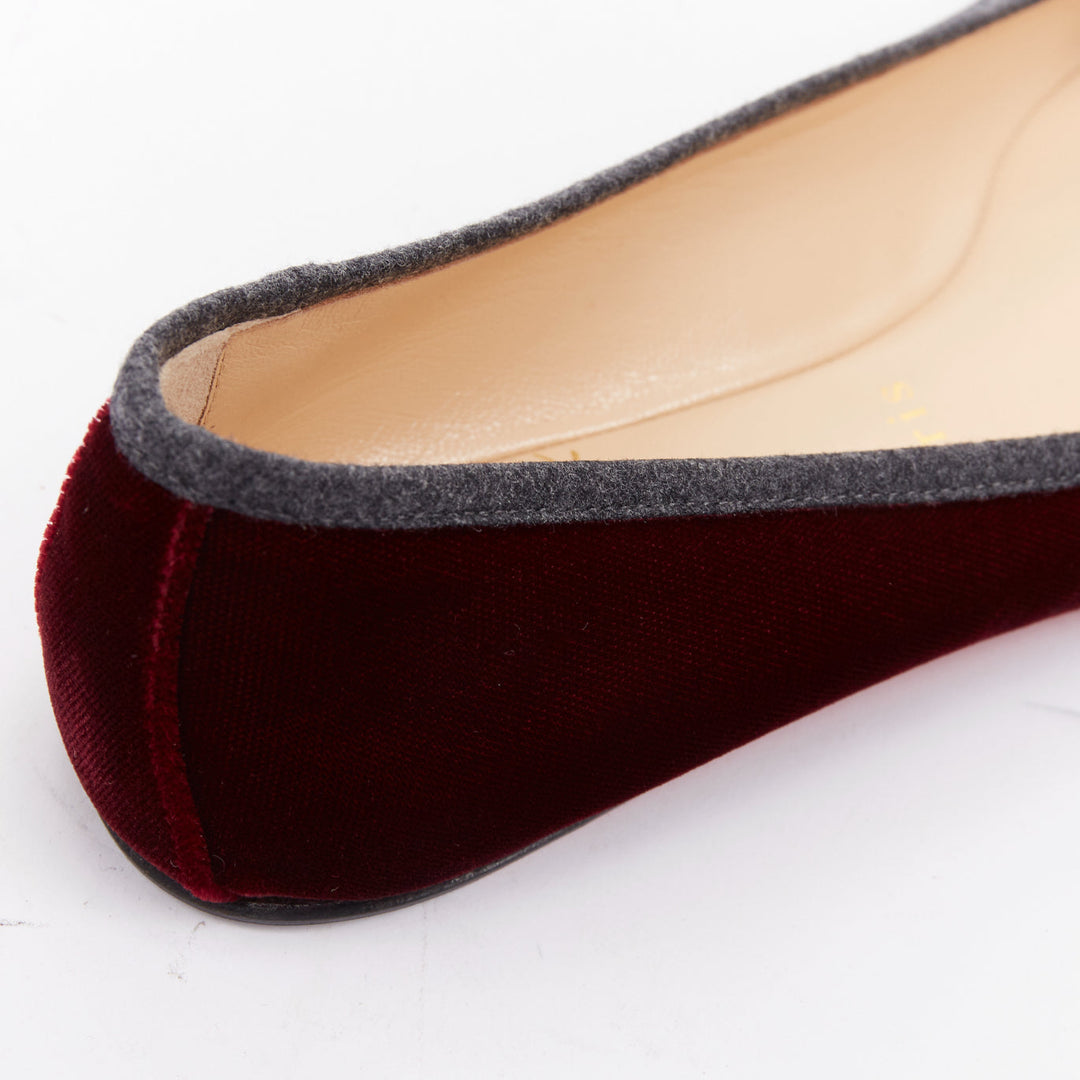 CHRISTIAN LOUBOUTIN Minnie Flat Velvet Flannel rouge ballerina flats EU37.5