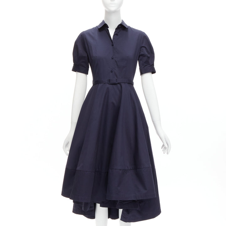 CO COLLECTION navy cotton poplin panelled hem button down belted dress XS