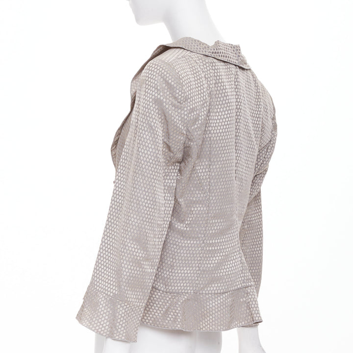 GIORGIO ARMANI grey honeycomb woven linen blend ruffle cropped jacket IT46 L