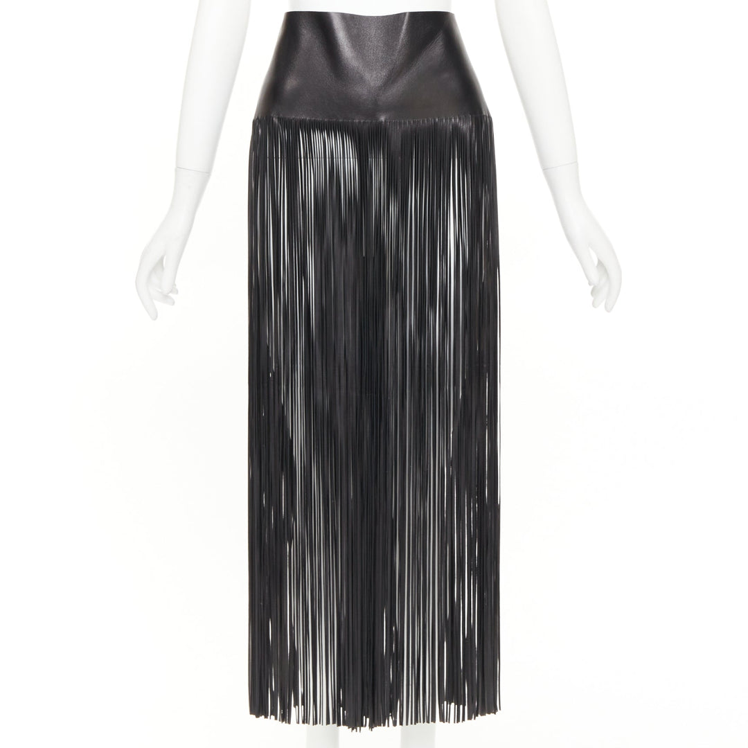 VALENTINO 2016 Runway black lambskin leather fringe belt overskirt IT44 L