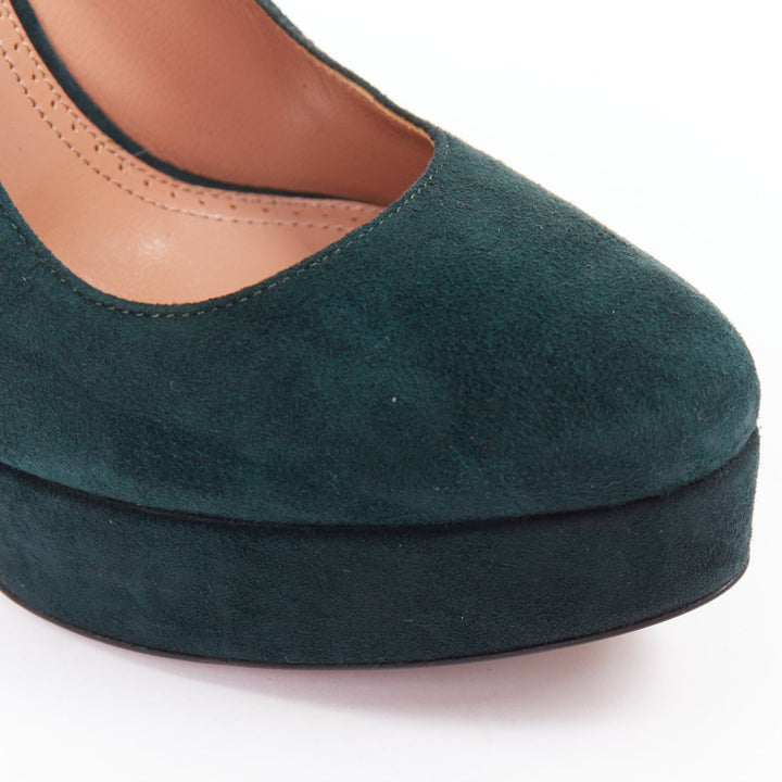 ALAIA forest green suede almond toe platform pumps EU37.5