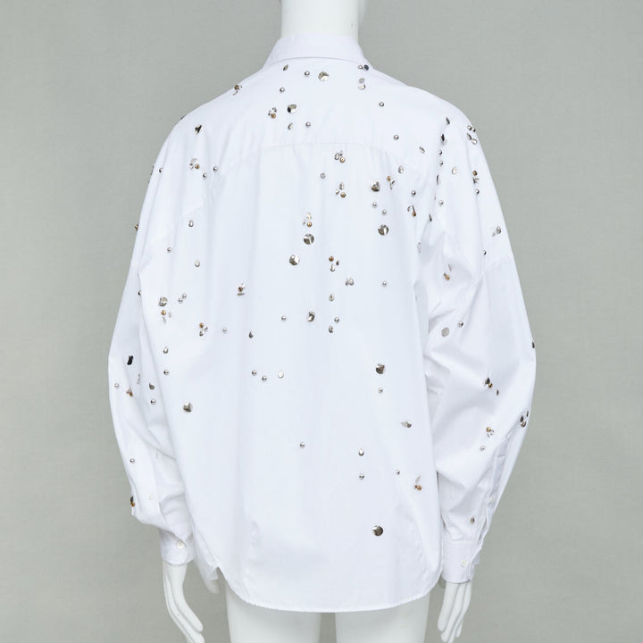 DRIES VAN NOTEN 2024 Casia white gold sequin bead embellished cotton shirt M
