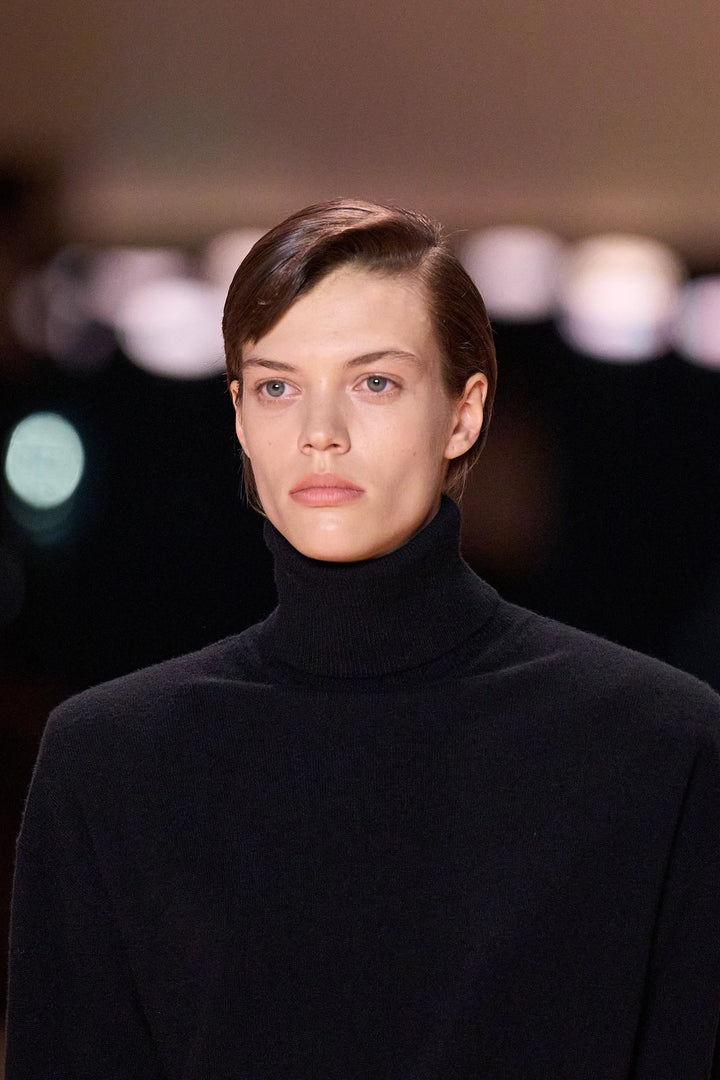 SAINT LAURENT 2022 Runway 100% cashmere turtleneck Power shoulder gown XS