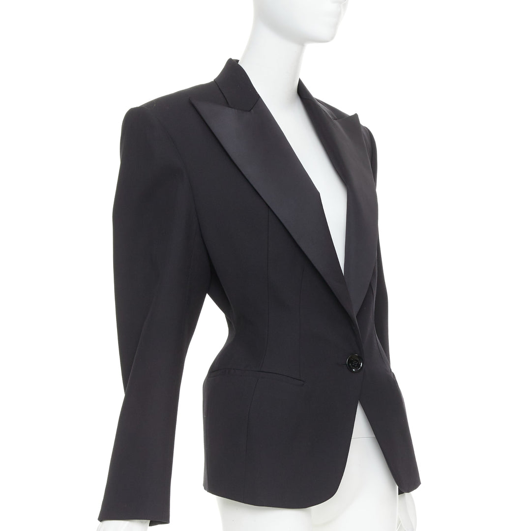 ALEXANDRE VAUTHIER SS2024 black Grain De Poudre wasp waist peak tuxedo jacket