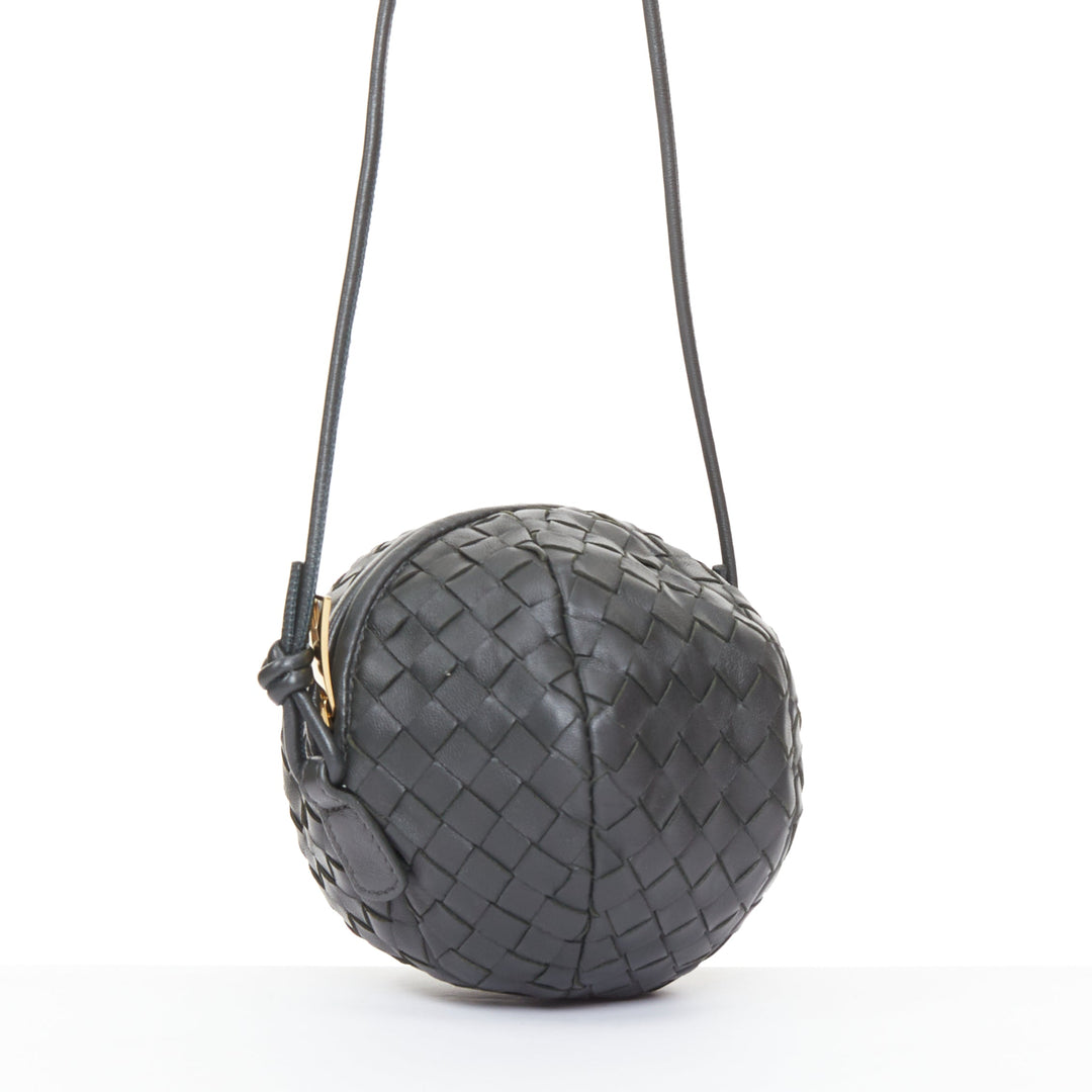 BOTTEGA VENETA 2023 Mava Mini dark grey intrecciato woven lambskin sphere bag