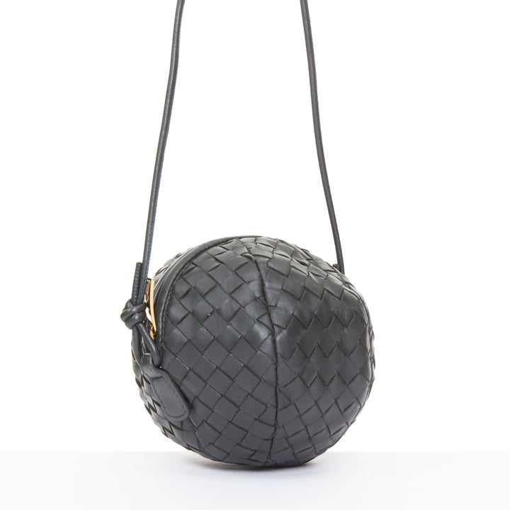 BOTTEGA VENETA 2023 Mava Mini dark grey intrecciato woven lambskin sphere bag