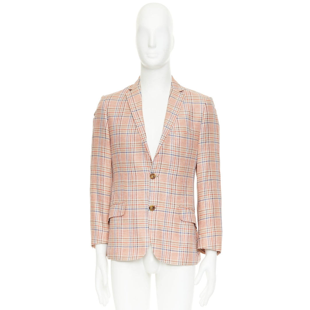 ETRO Superleggera pink blue checkered linen cotton summer blazer IT50 L