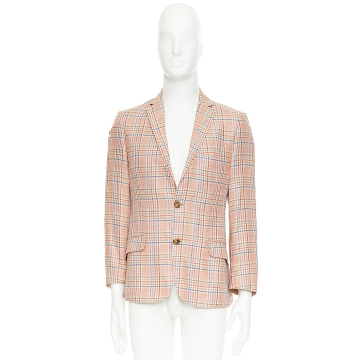 ETRO Superleggera pink blue checkered linen cotton summer blazer IT50 L