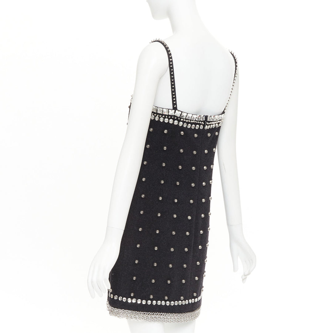 rare MIU MIU 2021 Runway grey wool embellished collar studded mini dress IT40 S