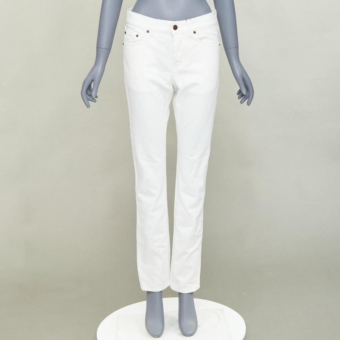 SAINT LAURENT 2020 D18 M SL LW off white cotton straight leg denim jeans 28"