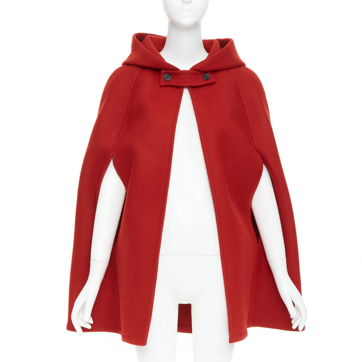 SAINT LAURENT 2014 Hedi Slimane Runway red wool hooded half cape coat FR36 S