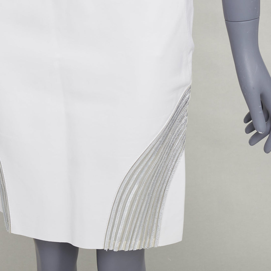 JEAN CLAUDE JITROIS white  leather silver silk applique pencil skirt IT36 XXS