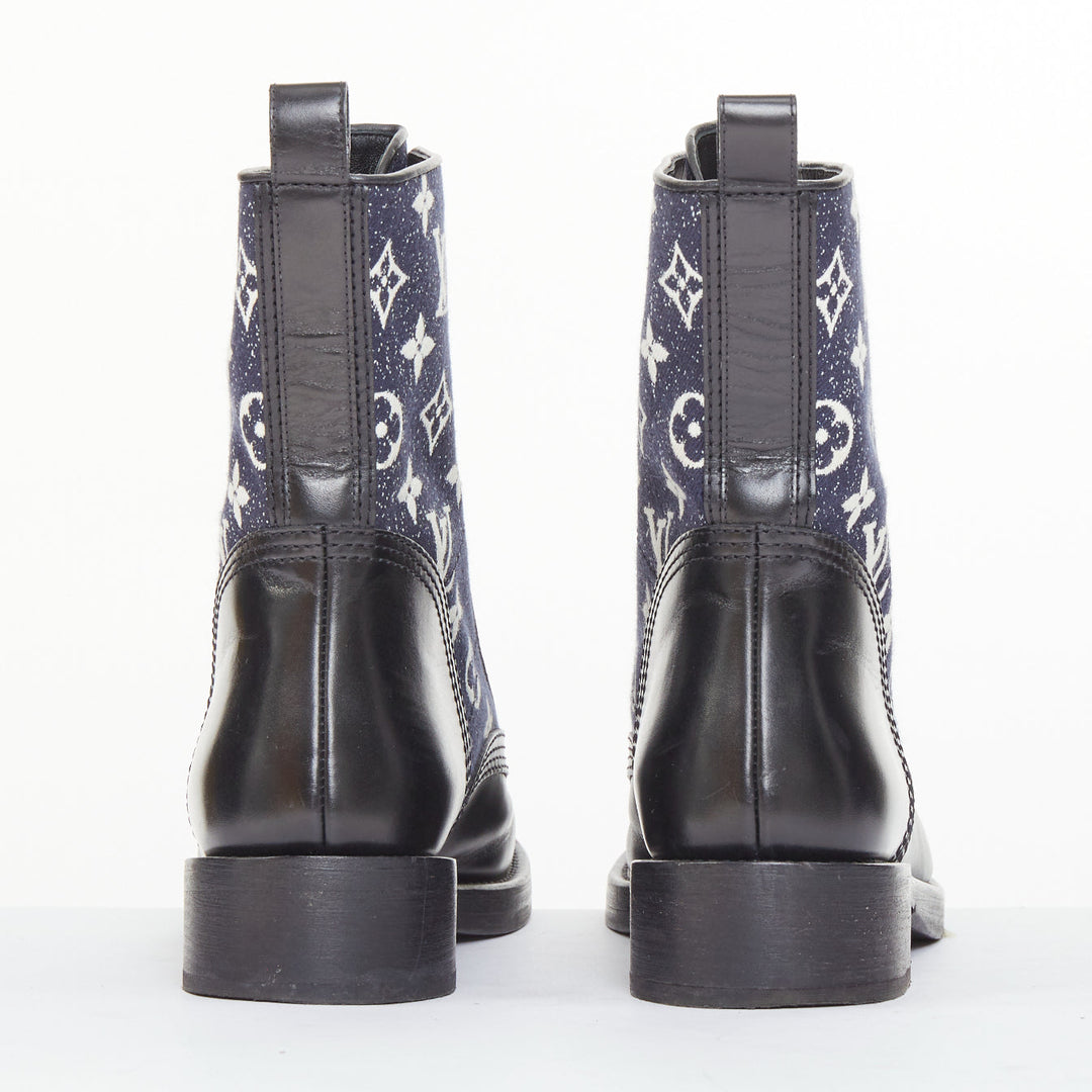 LOUIS VUITTON Metropolis Denim Monogram Flat Ranger combat boots EU38 US8