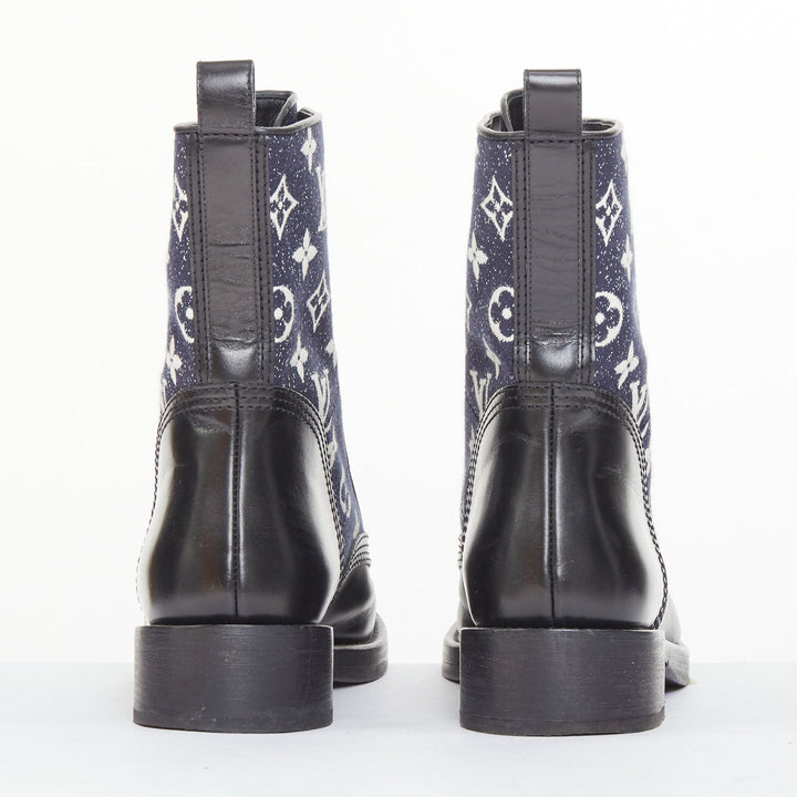LOUIS VUITTON Metropolis Denim Monogram Flat Ranger combat boots EU38 US8