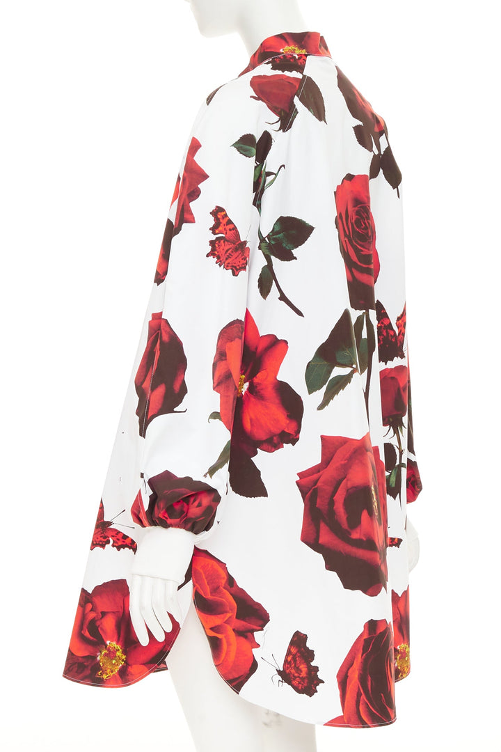 ALEXANDER MCQUEEN 2023 Tudor Rose Butterfly white balloon sleeve dress IT38 XS