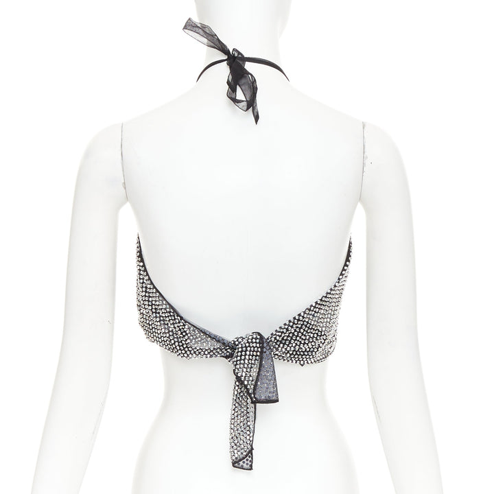 PRADA 2021 silver crystal rhinestone mesh halter neck crop top IT36 XXS