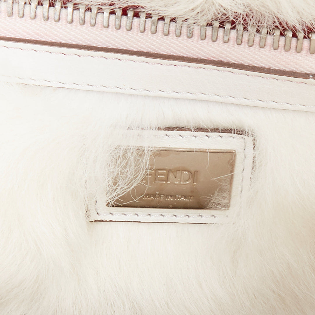 FENDI Peekaboo off white leather silver hardware Bug Monster fur eye lined bag