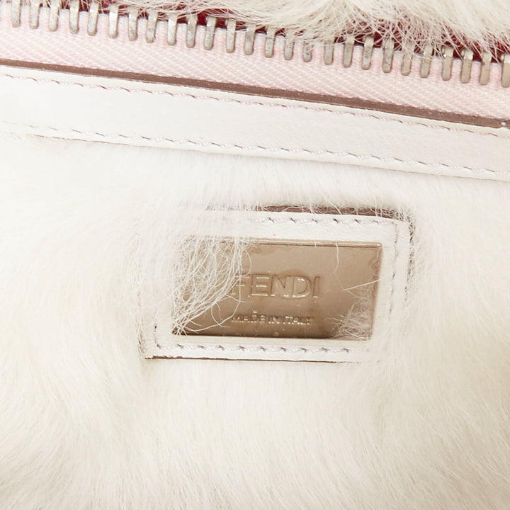 FENDI Peekaboo off white leather silver hardware Bug Monster fur eye lined bag