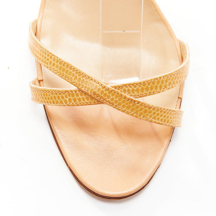 MANOLO BLAHNIK nude scaled leather minimal strappy sandals EU37.5