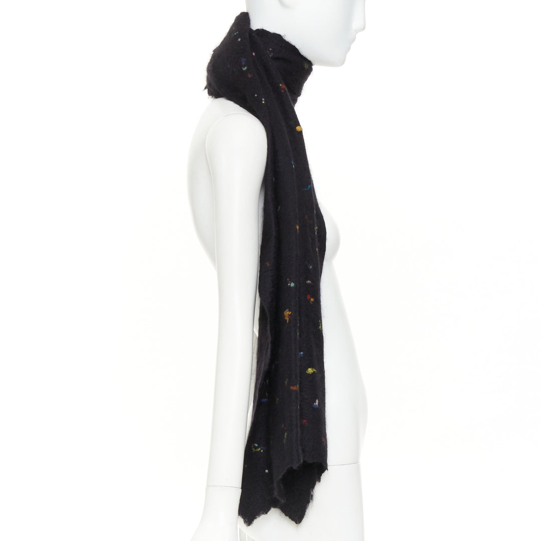 CHANEL 2024 black confetti speckle cashmere wool silk CC embroidered logo scarf