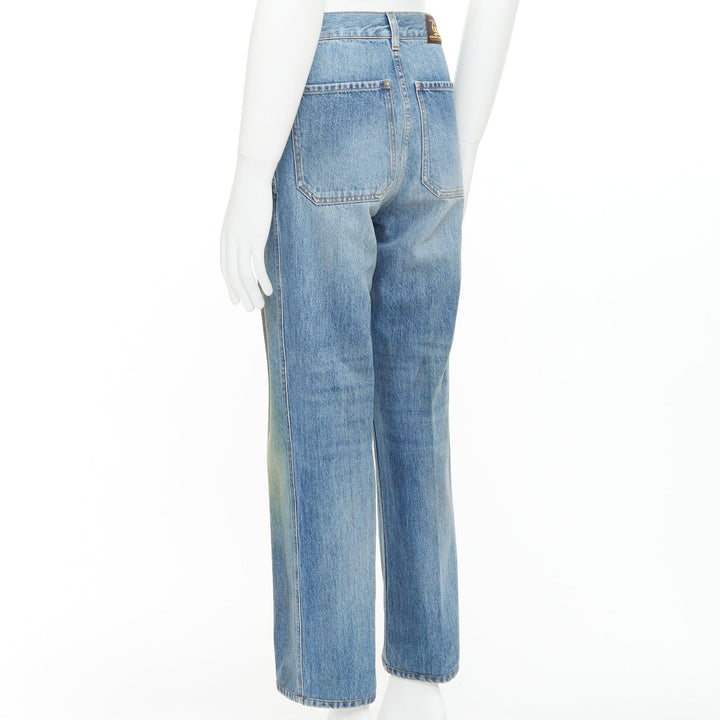 GUCCI 2020 grassstained blue organic denim straight leg jeans 28"