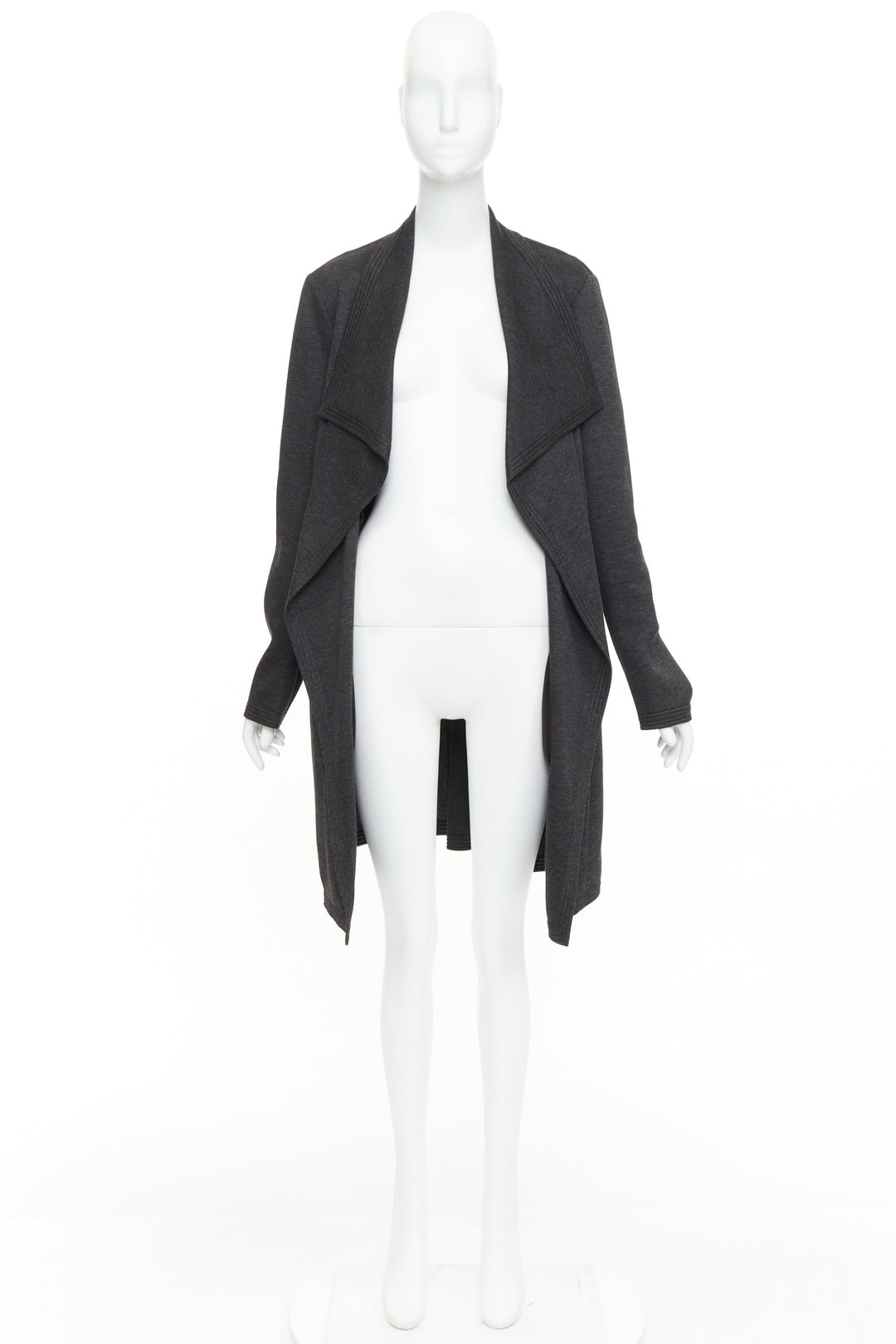 DONNA KARAN dark grey viscose quilted waterfall drape front coat US14 XXL