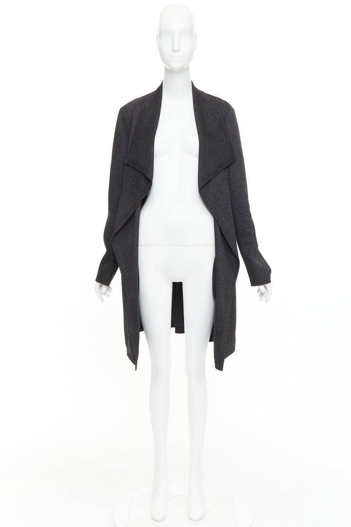 DONNA KARAN dark grey viscose quilted waterfall drape front coat US14 XXL