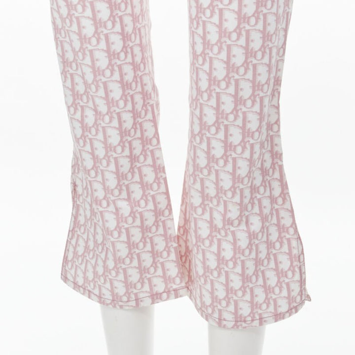 CHRISTIAN DIOR Galliano Y2K pink monogram crystal flared cropped pants FR36 S