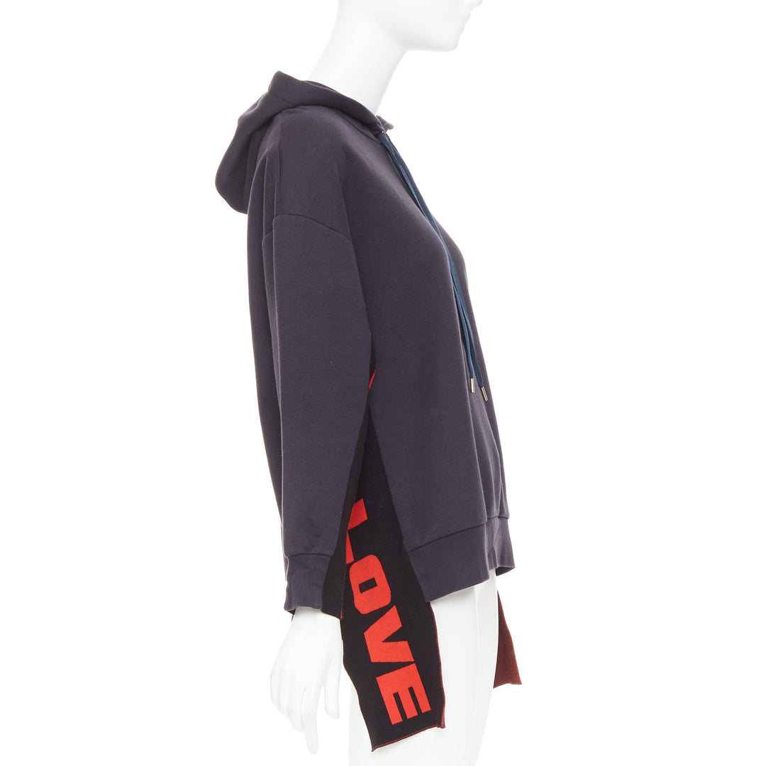 STELLA MCCARTNEY 2017 All is Love trim high low hem drawstring hoodie IT36 XXS