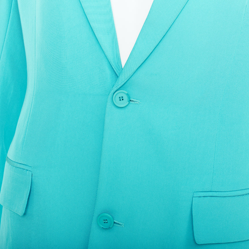 BALENCIAGA 2022 bright turquoise creased twill  rubber oversized blazer FR34 XS