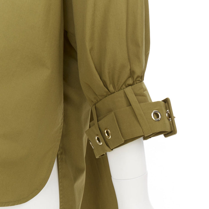 S' MAX MARA Maya khaki green cotton belted cuffs hi low tunic shirt top IT34 XXS