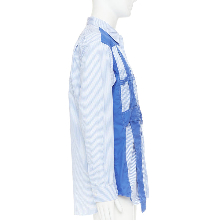COMME DES GARCONS SHIRT blue cotton cage applique patchwork shirt L