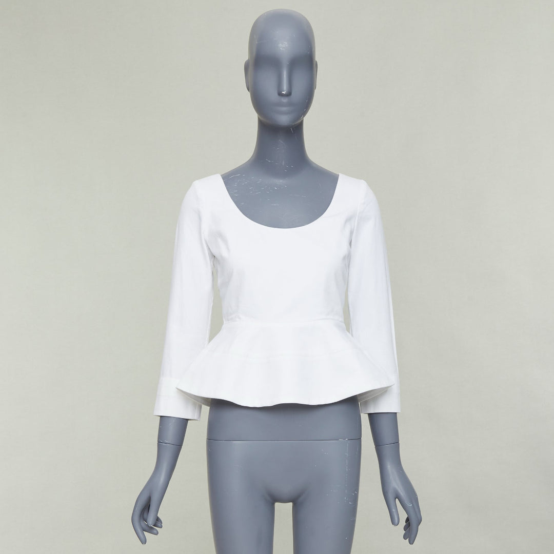 ELLERY Manzoni off white cotton twill peplum scoop neck top US6 M