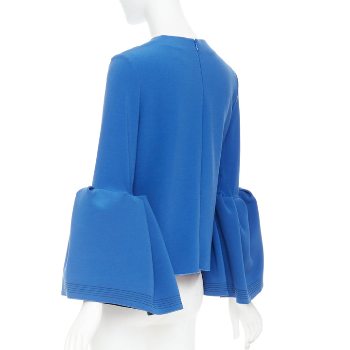 ROKSANDA cobalt blue ruched bell sleeve structured top UK8 S