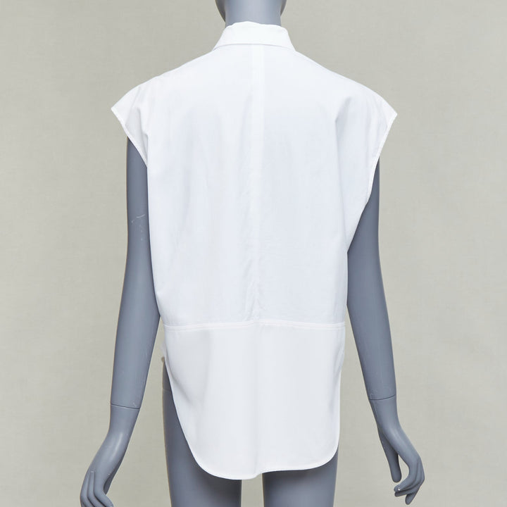 BALENCIAGA white mixed fabric drape cap sleeves collared shirt FR36 S