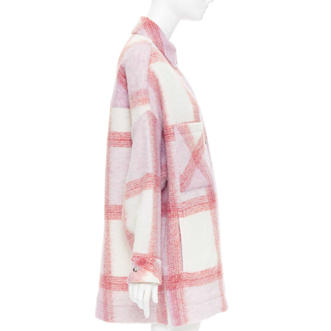 IRO PARIS Lemina pink cream wool tweed plaid check overshirt jacket FR34 XS