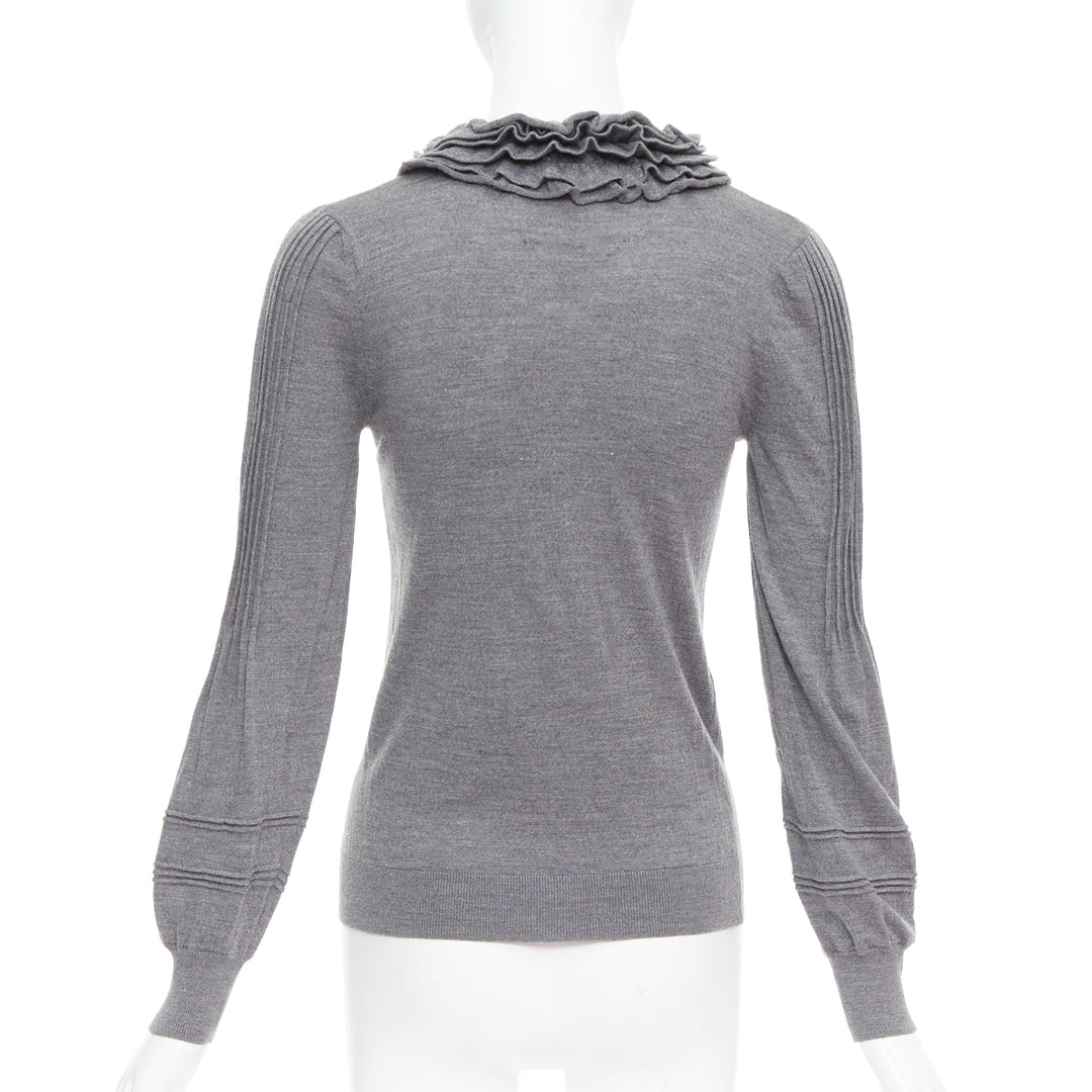 FENDI Vintage grey extrafine wool ruffle collar pleated sweater IT40 S