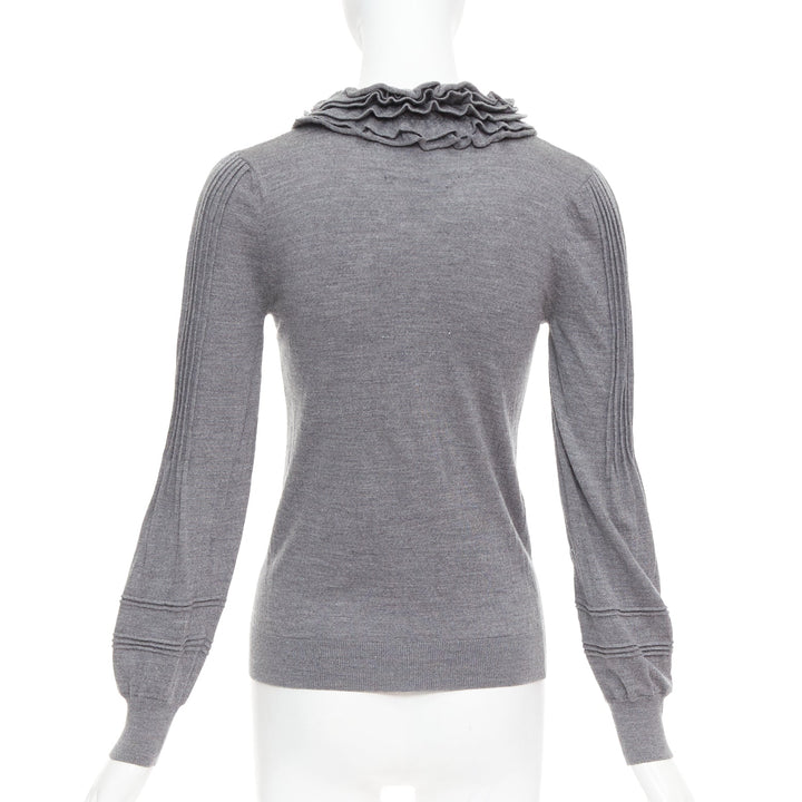 FENDI Vintage grey extrafine wool ruffle collar pleated sweater IT40 S
