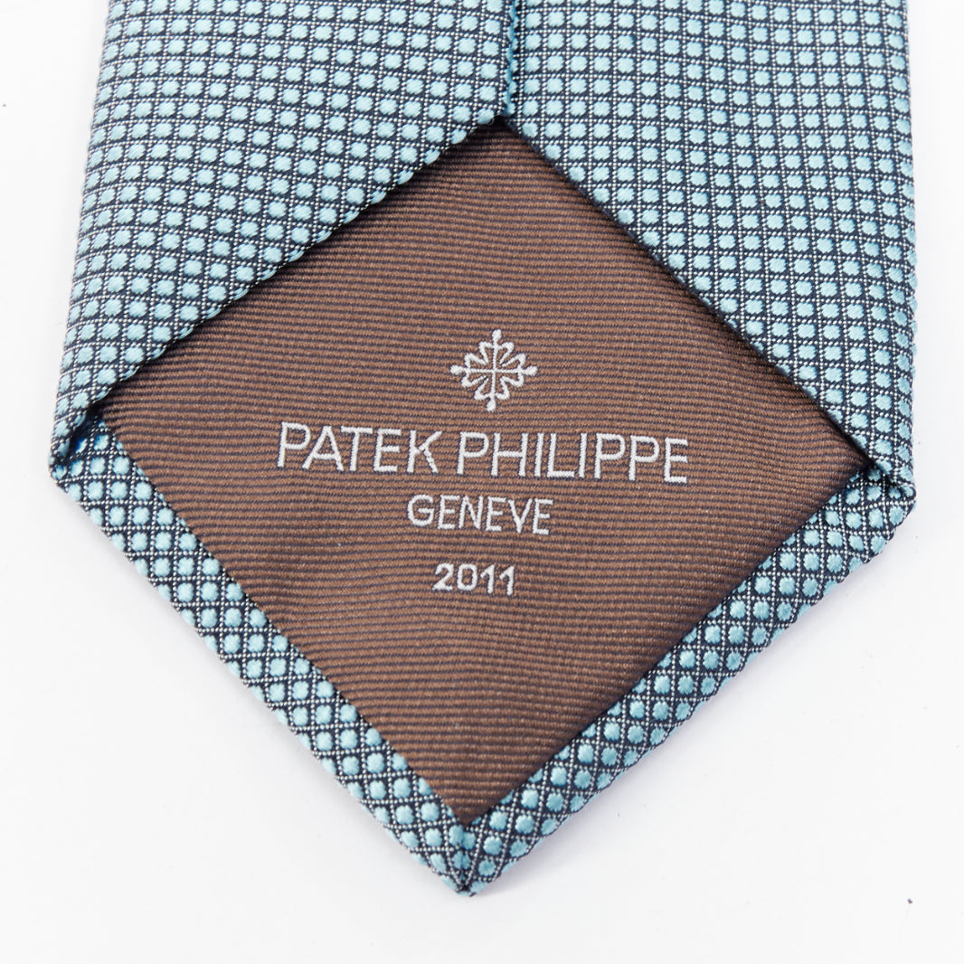 PATEK PHILLIPE 2011 100% silk blue grid jacquard wide dress tie