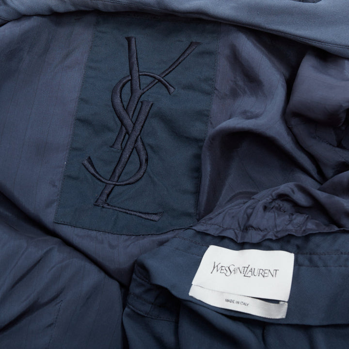 YVES SAINT LAURENT 2008 Vintage dark blue silk anorak field jacket FR48 M
