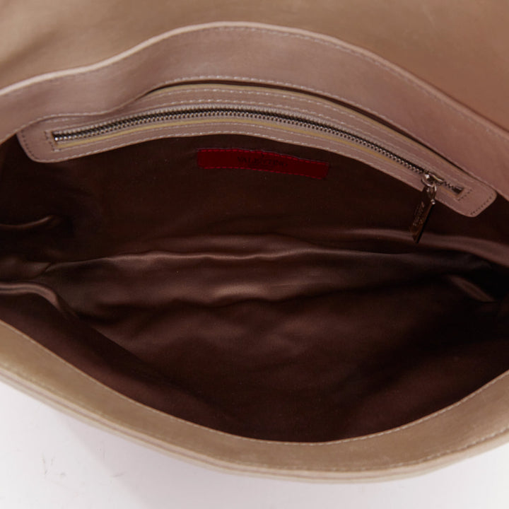 VALENTINO taupe leather crinkled petal rose applique flap crossbody bag