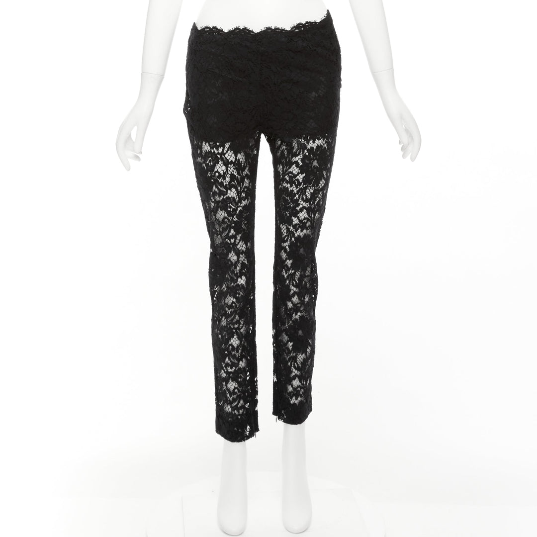 VALENTINO black cotton blend floral lace overlay sheer cropped pants IT38 XS