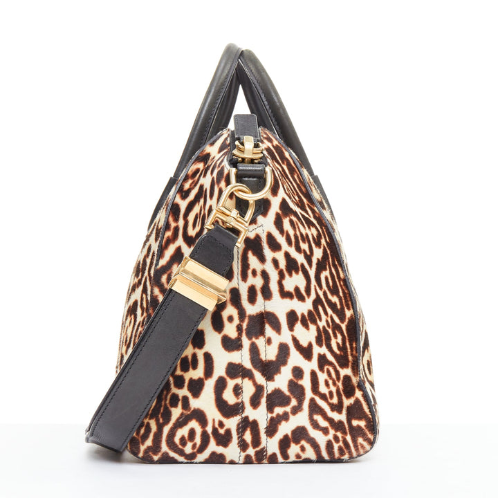 GIVENCHY Antigona brown leopard print calf skin silver logo top handle bag