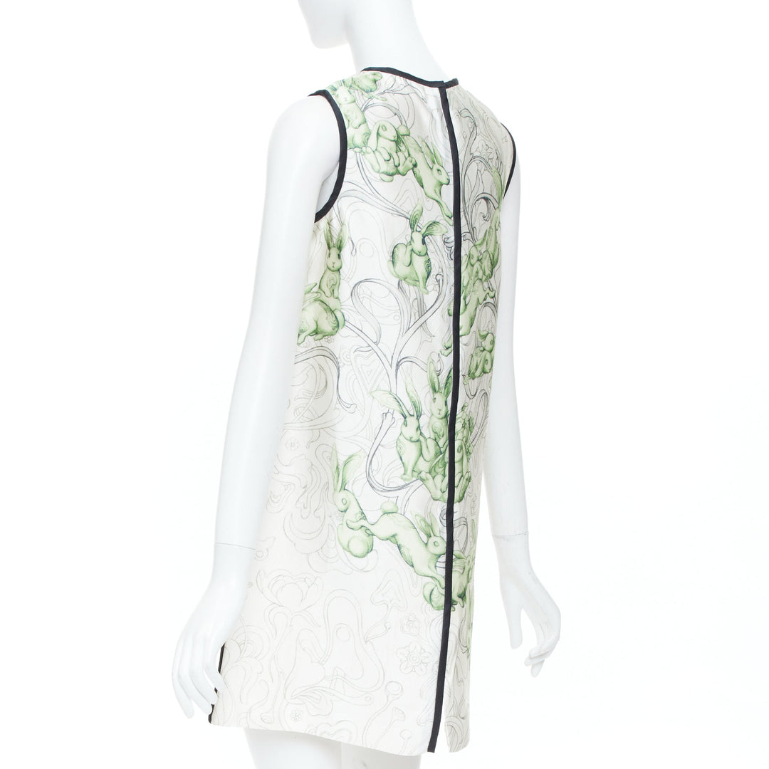 PRADA 2018 Runway James Jean rabbit liberty green silk piping dress IT38 XS