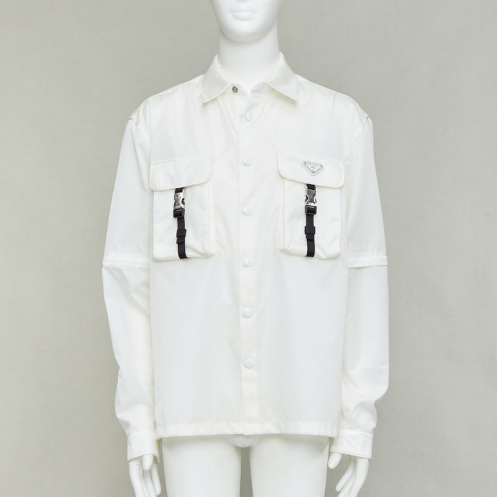 PRADA 2021 Re-Nylon nylon technical buckles pocket transformable shirt jacket XL