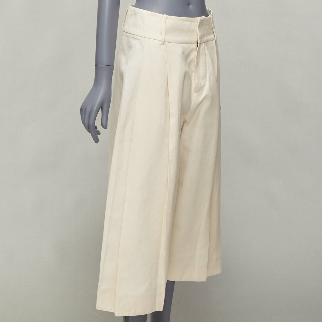 MARNI beige cotton linen canvas mid waist pleated wide leg culottes IT38 XS