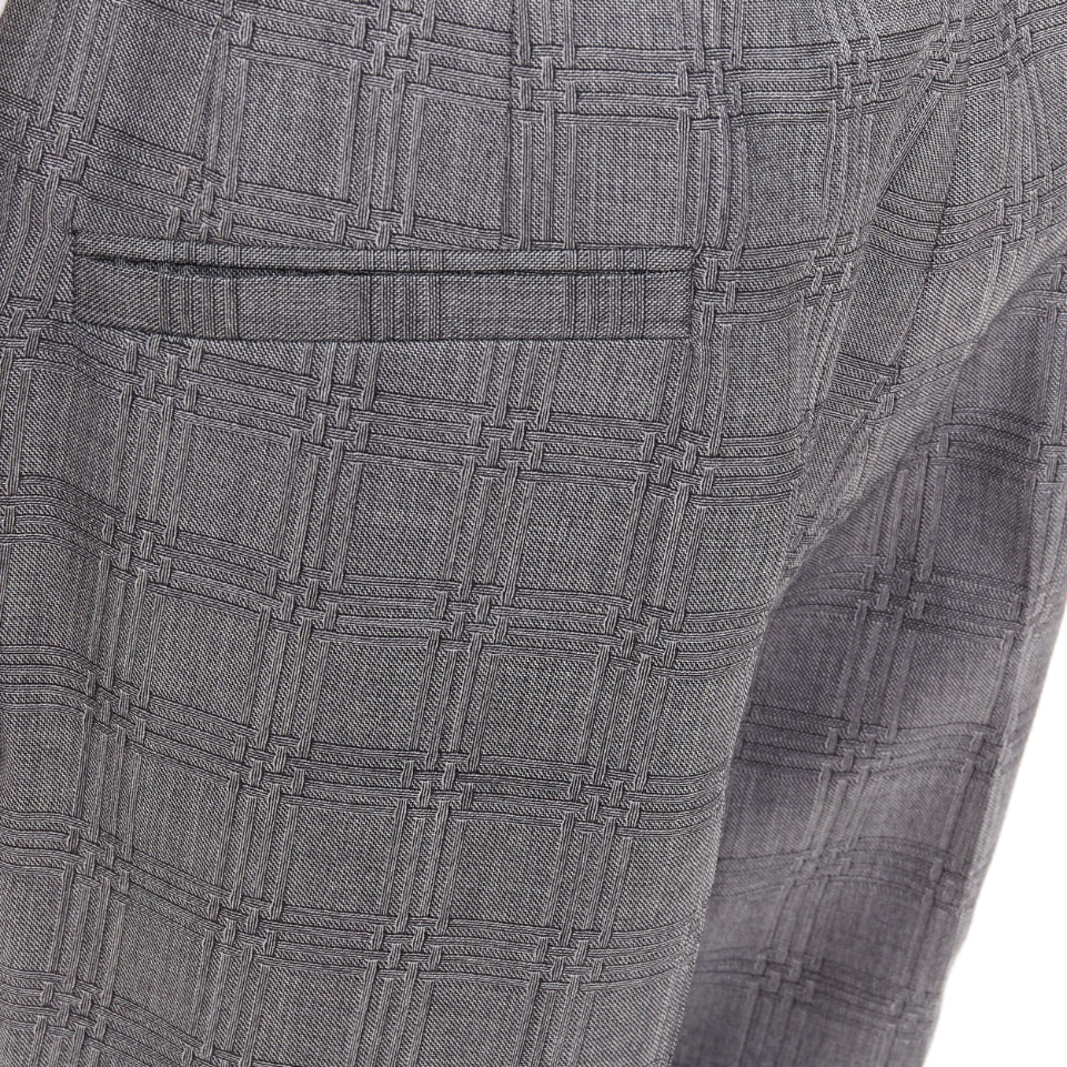 VERSACE grey wool silk checkered straight leg trousers IT50 L